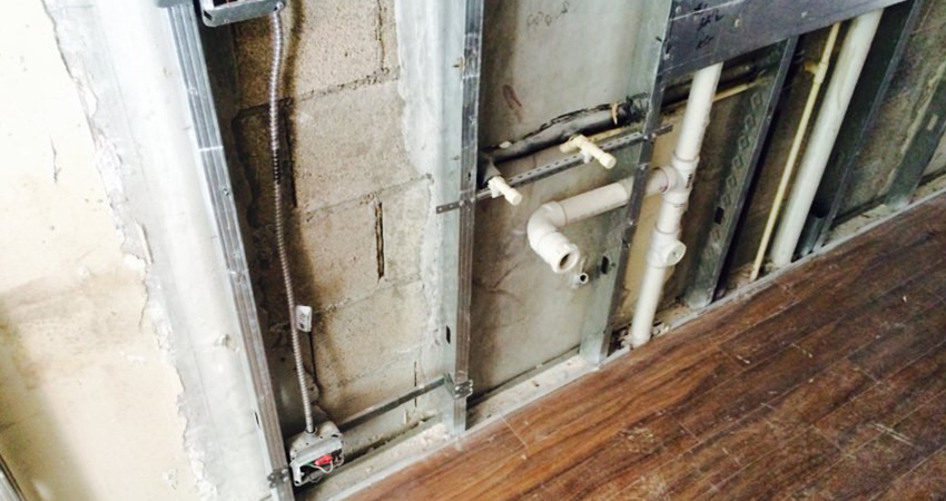 new framed wall for mep services for kitchenette